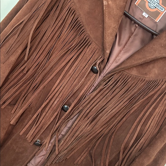 PIONEER Vintage Pioneer Wear Fringed Boho Western Suede Leather Jacket - Picture 3 of 5